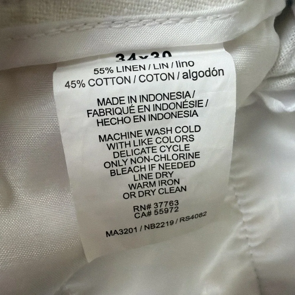 Perry Ellis Men's Linen Blend Drawstring Pants White 34x30 Casual Beach
